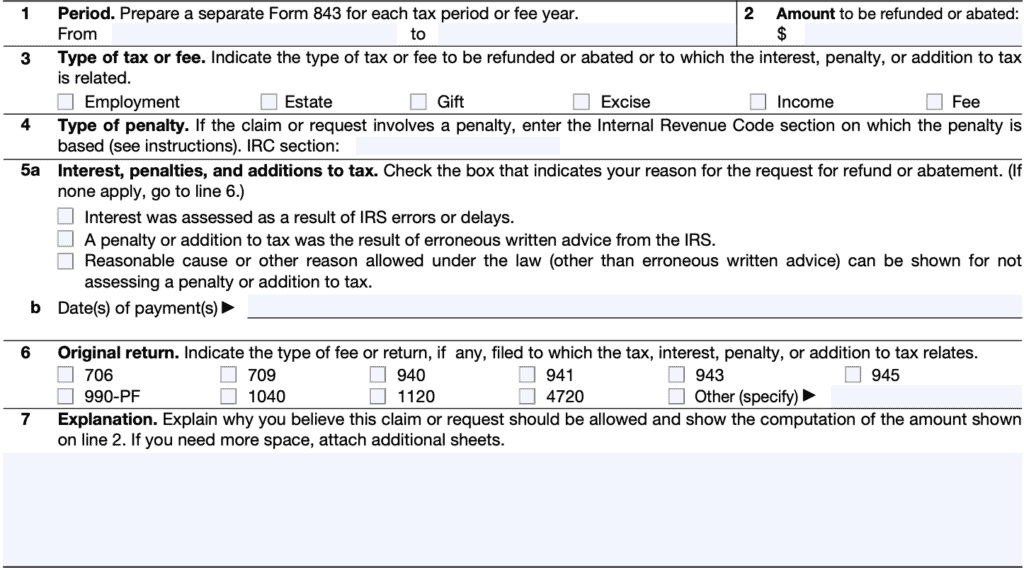 IRS Form 843 Instructions