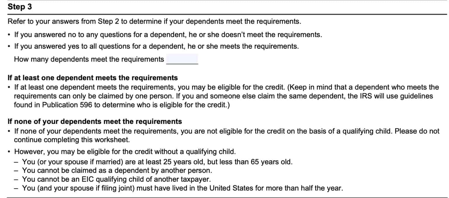 Irs Form Instructions Earned Income Credit Worksheet