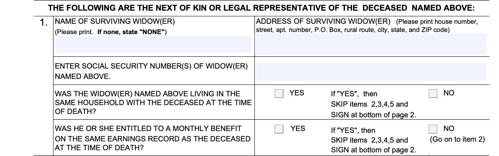 Form SSA 1724 Instructions Claims On Behalf of a Decedent