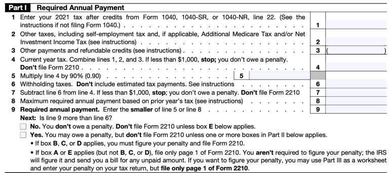 IRS Form 2210 Instructions - Underpayment of Estimated Tax