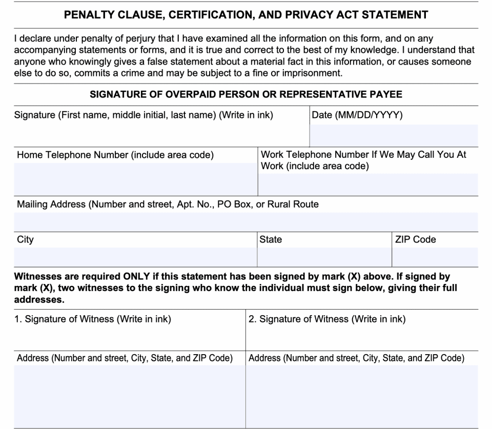 Form SSA 632-BK Instructions - Waiver of Overpayment Recovery