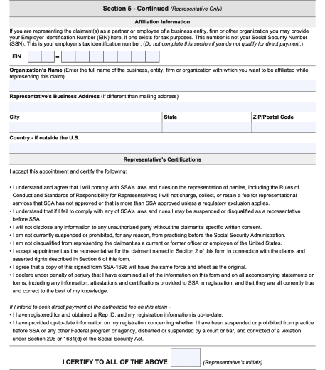 Form SSA 1696: Appointing a Representative