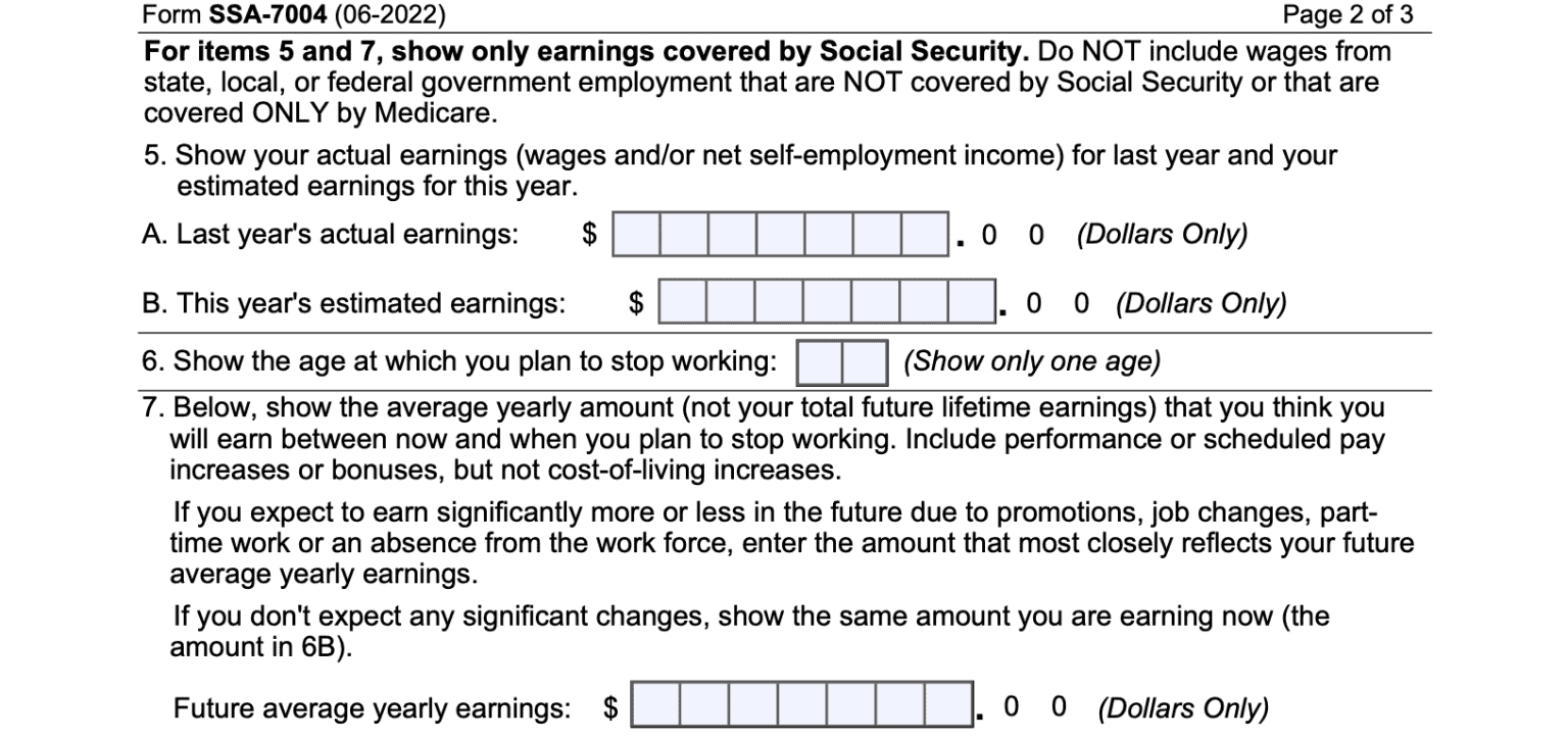 Form Ssa 7004 Your Social Security Statement Request 4657