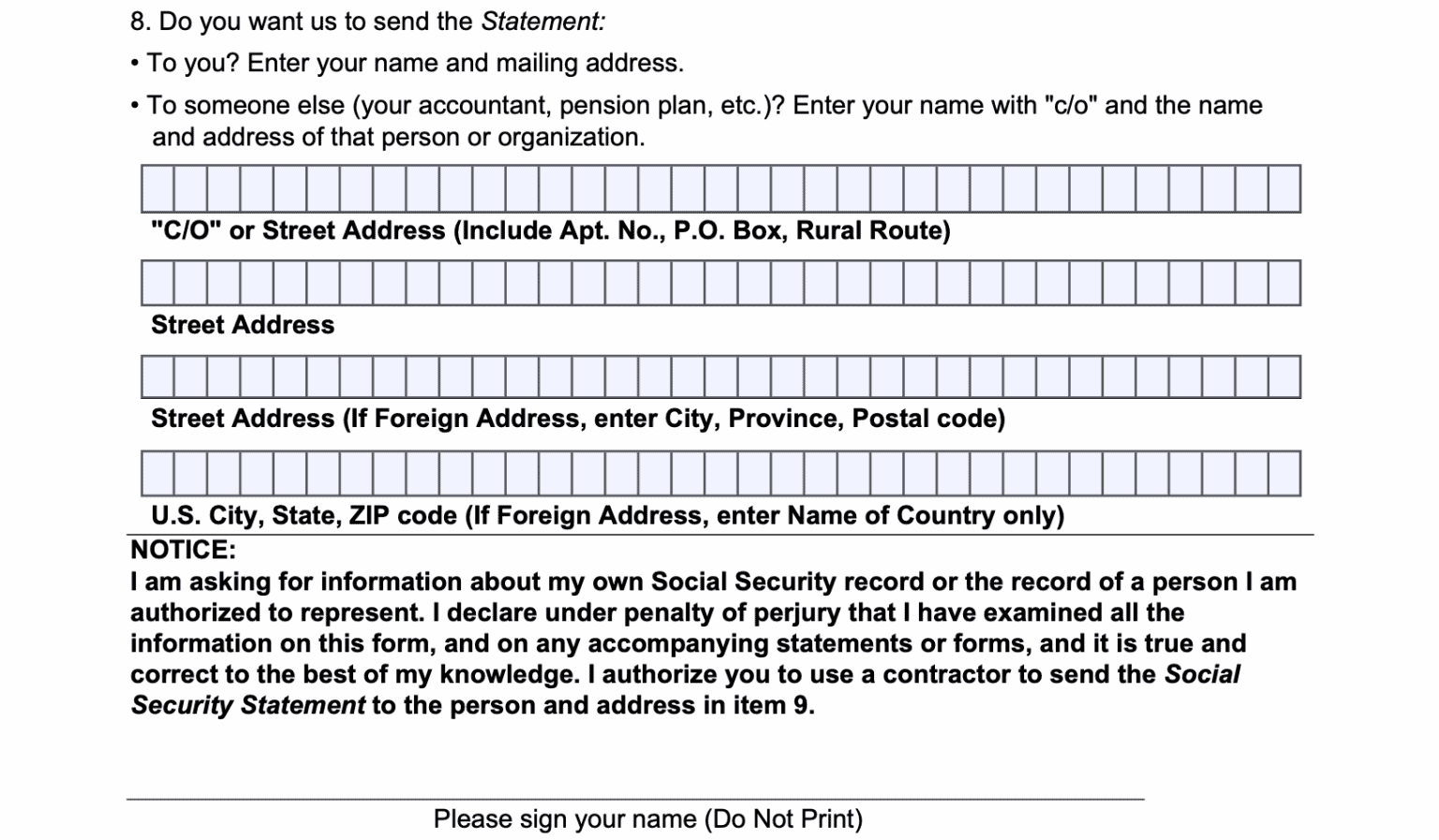 Form Ssa 7004 Your Social Security Statement Request 