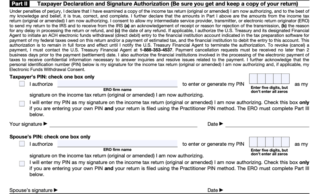 Irs Form 8879 Instructions Irs E File Signature Authorization 1873