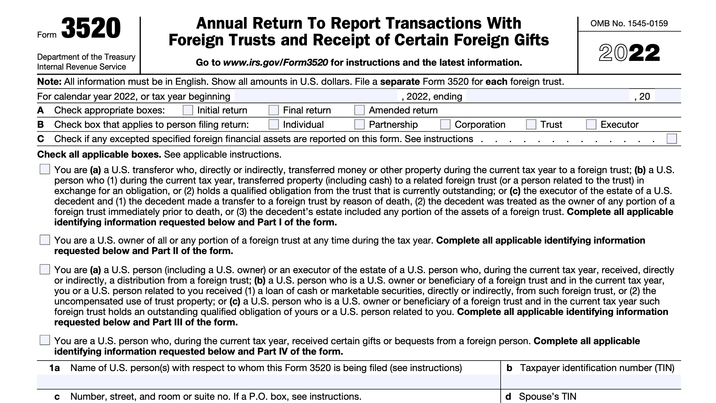 IRS Form 3520 Reporting Transactions With Foreign Trusts