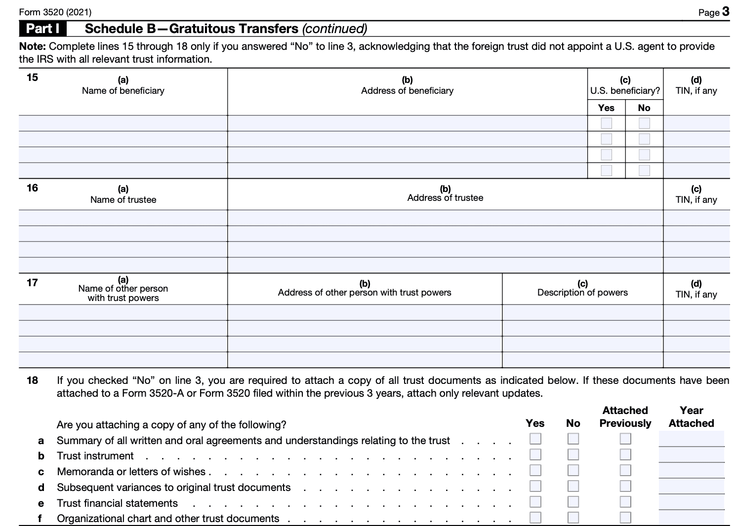 IRS Form 3520-Reporting Transactions With Foreign Trusts