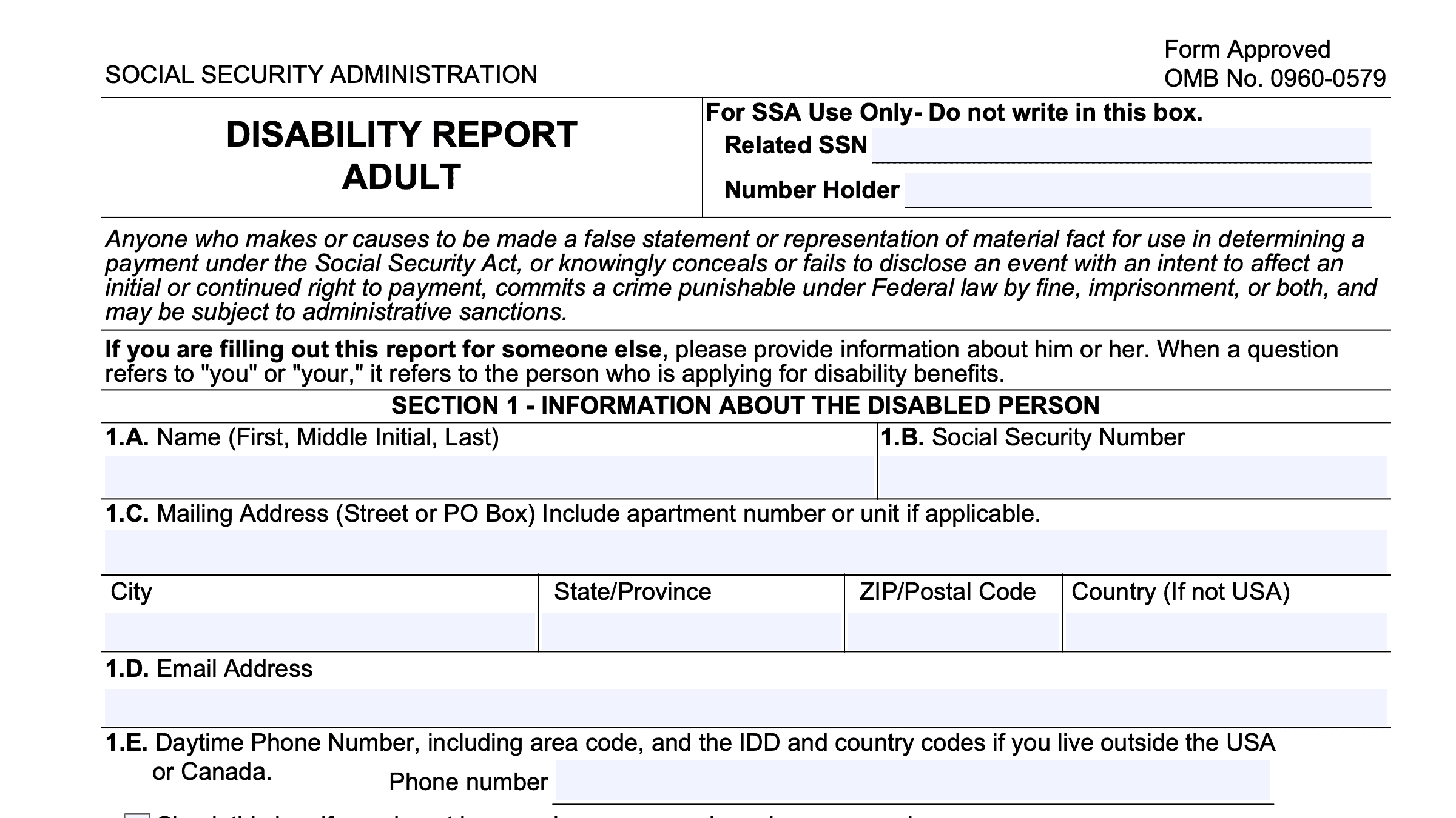 Form SSA 3368 A Guide To Your Disability Report