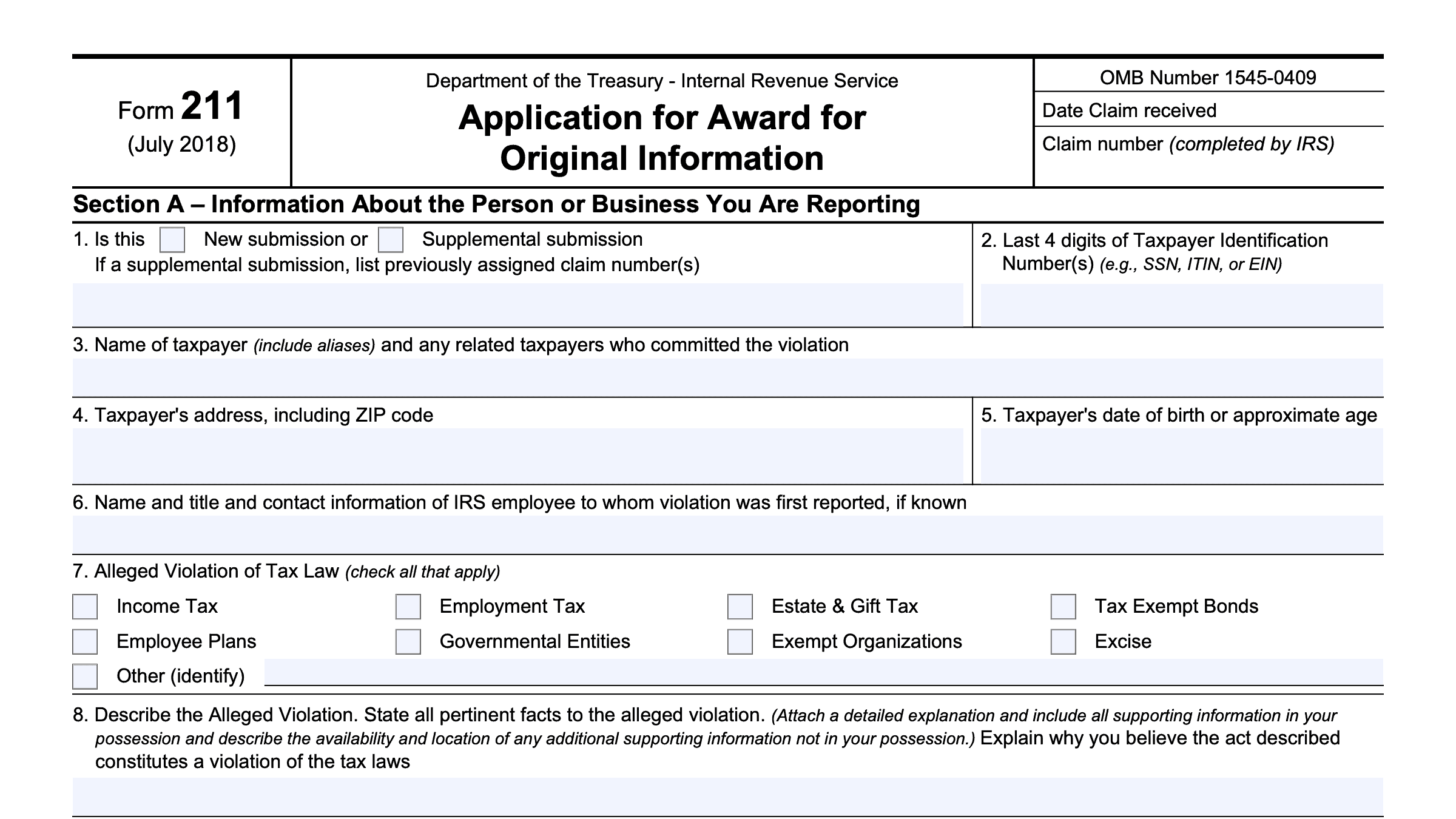 IRS Form 211 Instructions