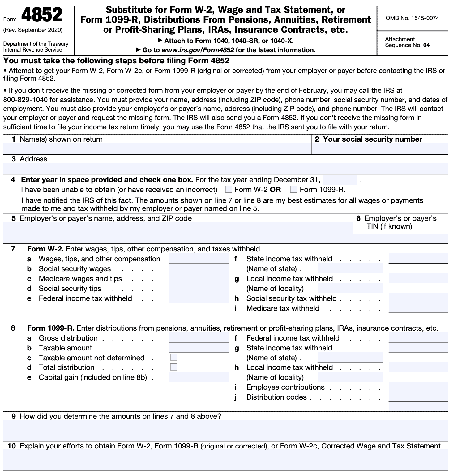 IRS Form 4852A Guide to Substitute Forms