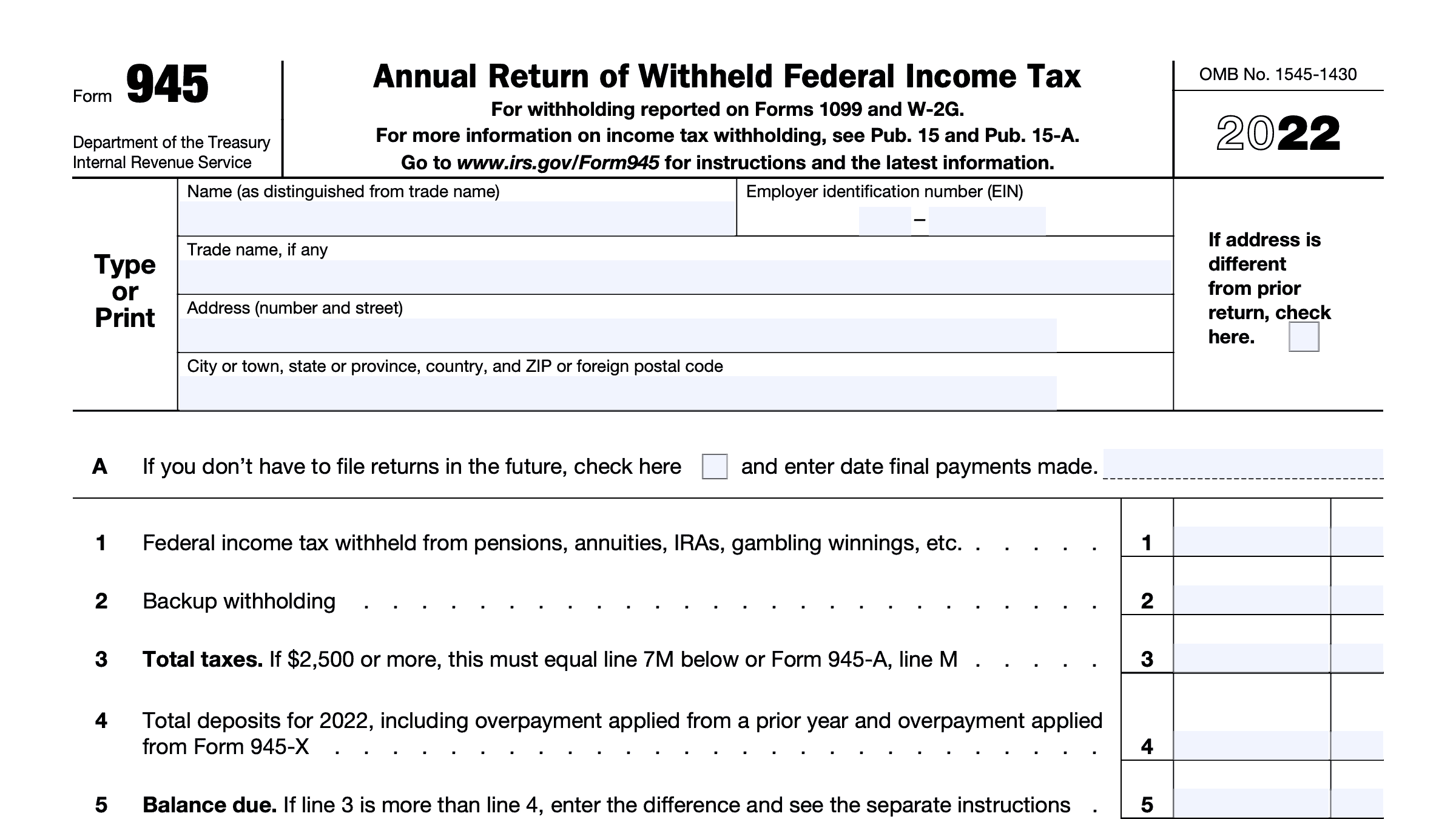 IRS Form 945 Instructions