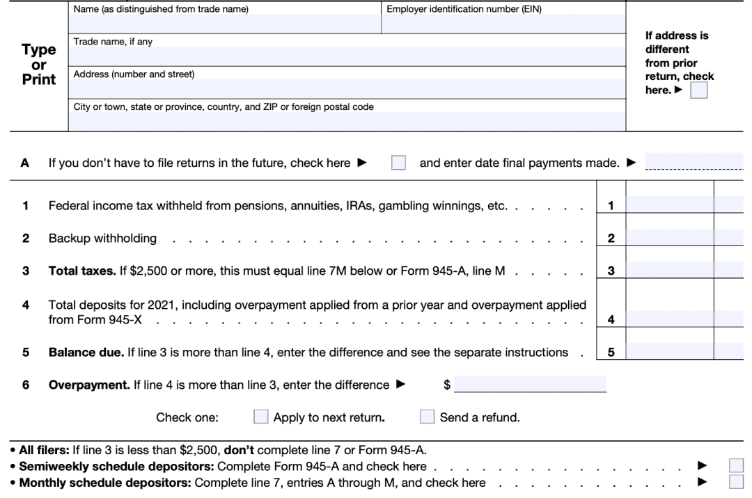 IRS Form 945 Instructions