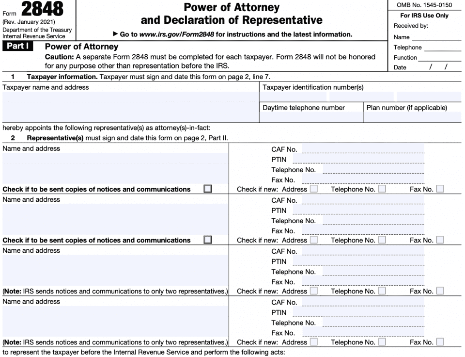 IRS Form 2848 Instructions