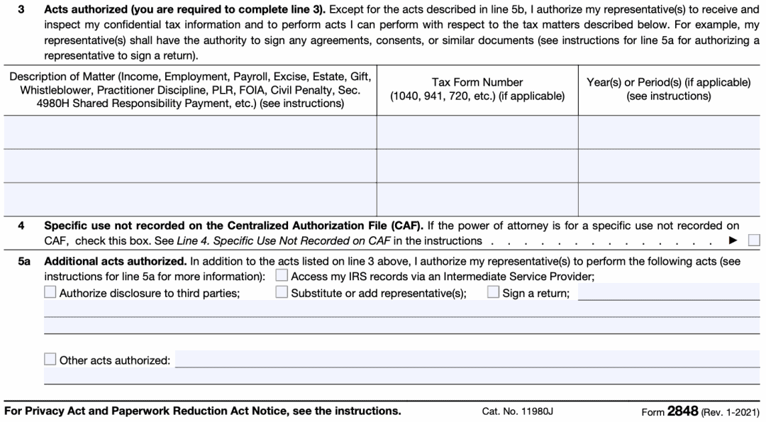 IRS Form 2848 Instructions