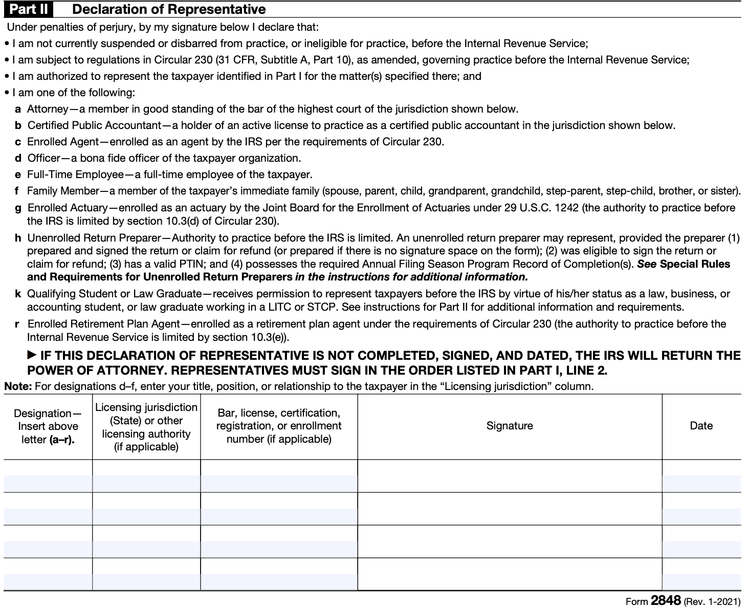 IRS Form 2848 Instructions