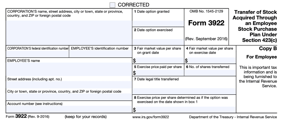 IRS Form 3922 Instructions - Reporting Employee Stock Purchases