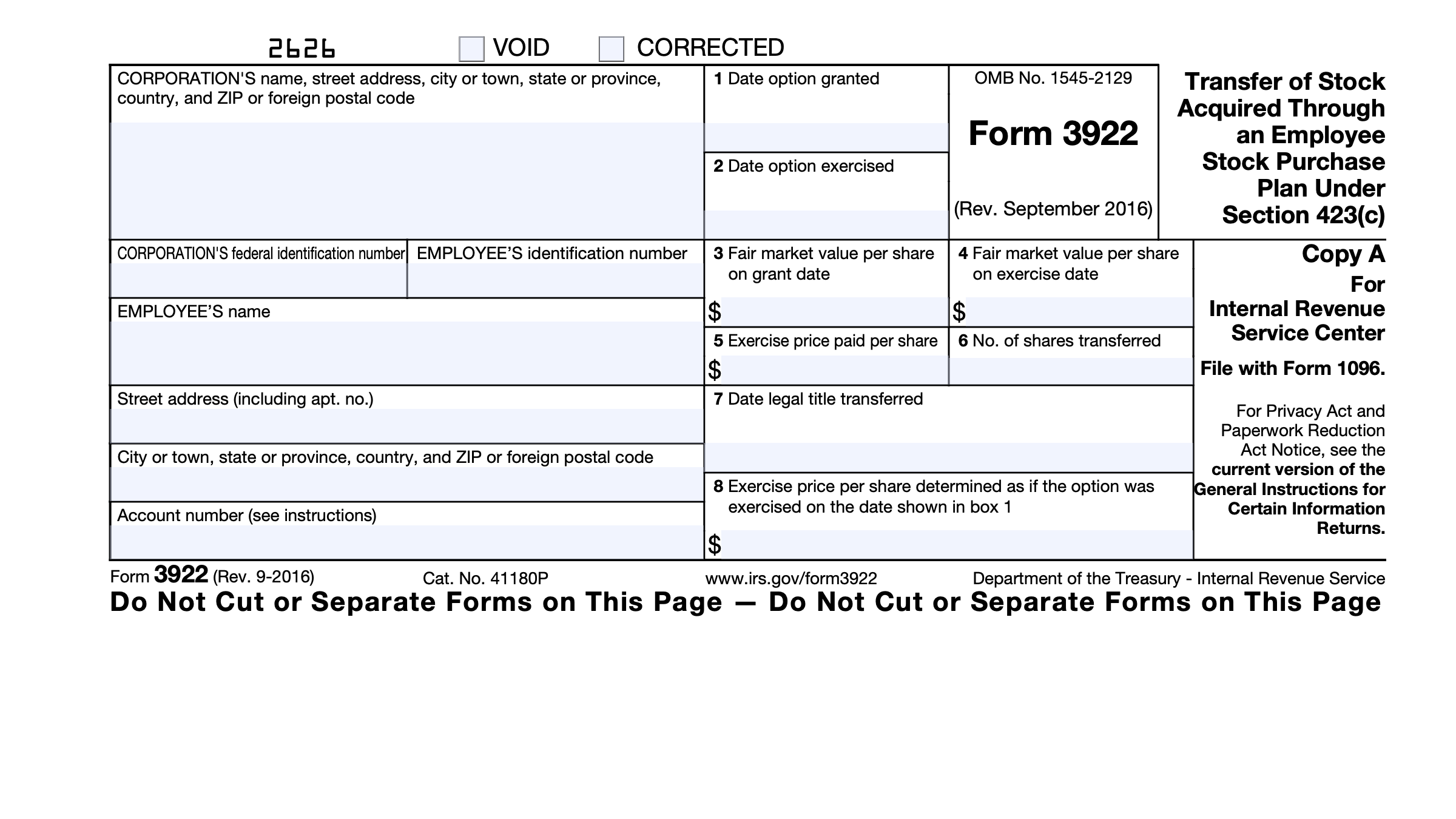 IRS Form 3922 Instructions Reporting Employee Stock Purchases