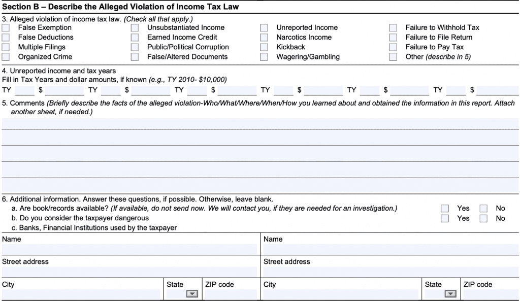 IRS Form 3949 A Instructions