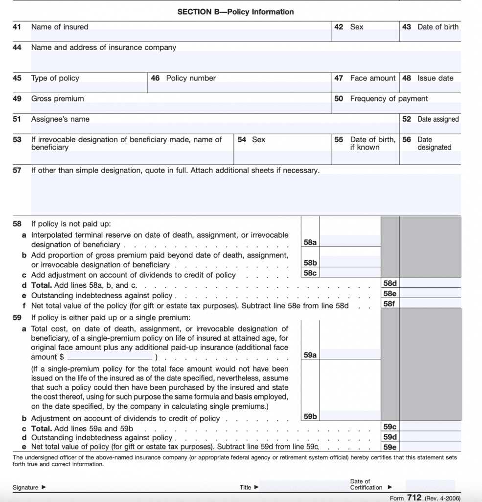 IRS Form 712 A Guide To The Life Insurance Statement