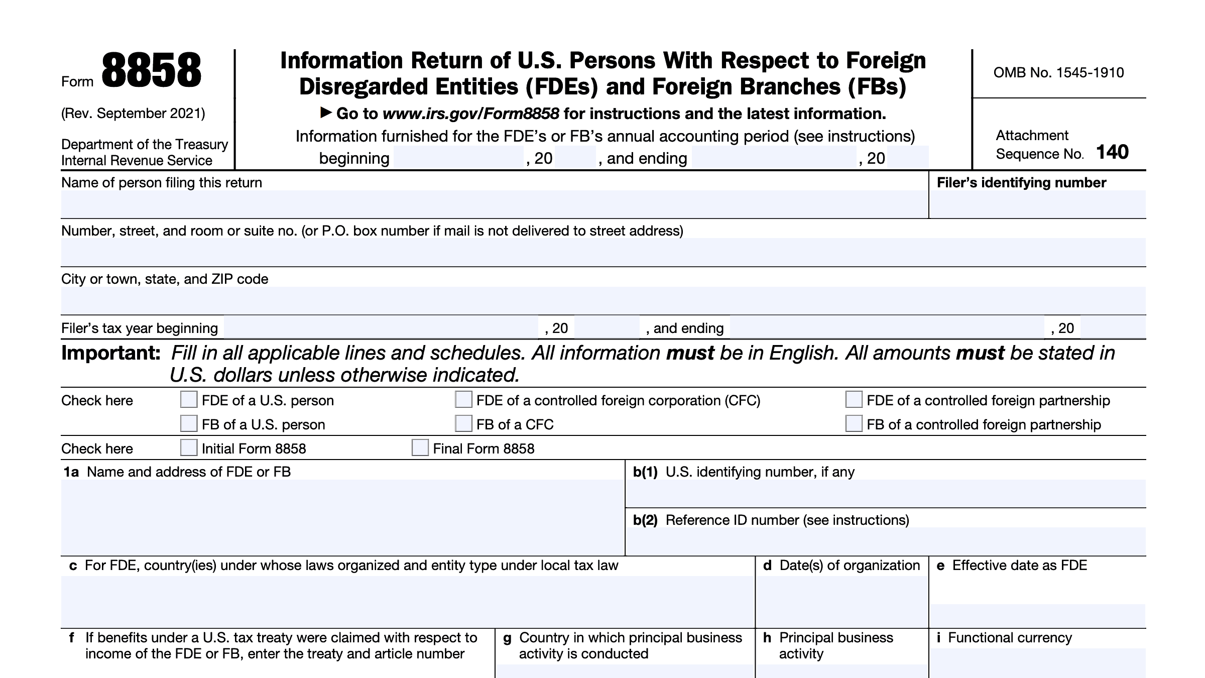 IRS Form 8858 Instructions Information Return for FDEs & FBs