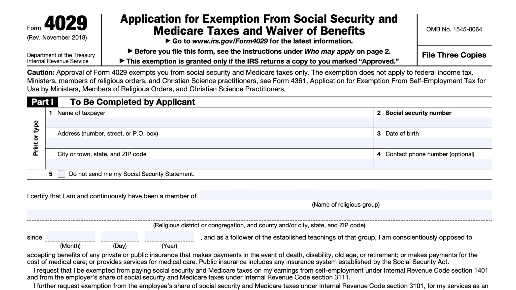 IRS Form 4361 Instructions - Self-Employment Tax Exemption