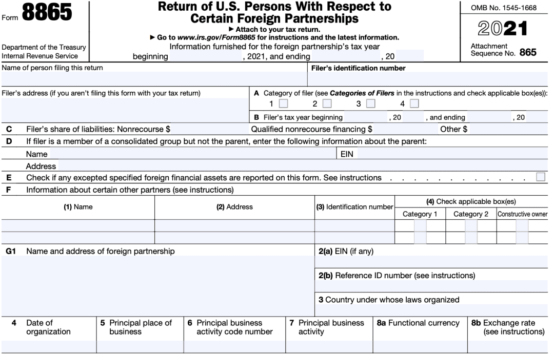 IRS Form 8865: Returns WRT Certain Foreign Partnerships