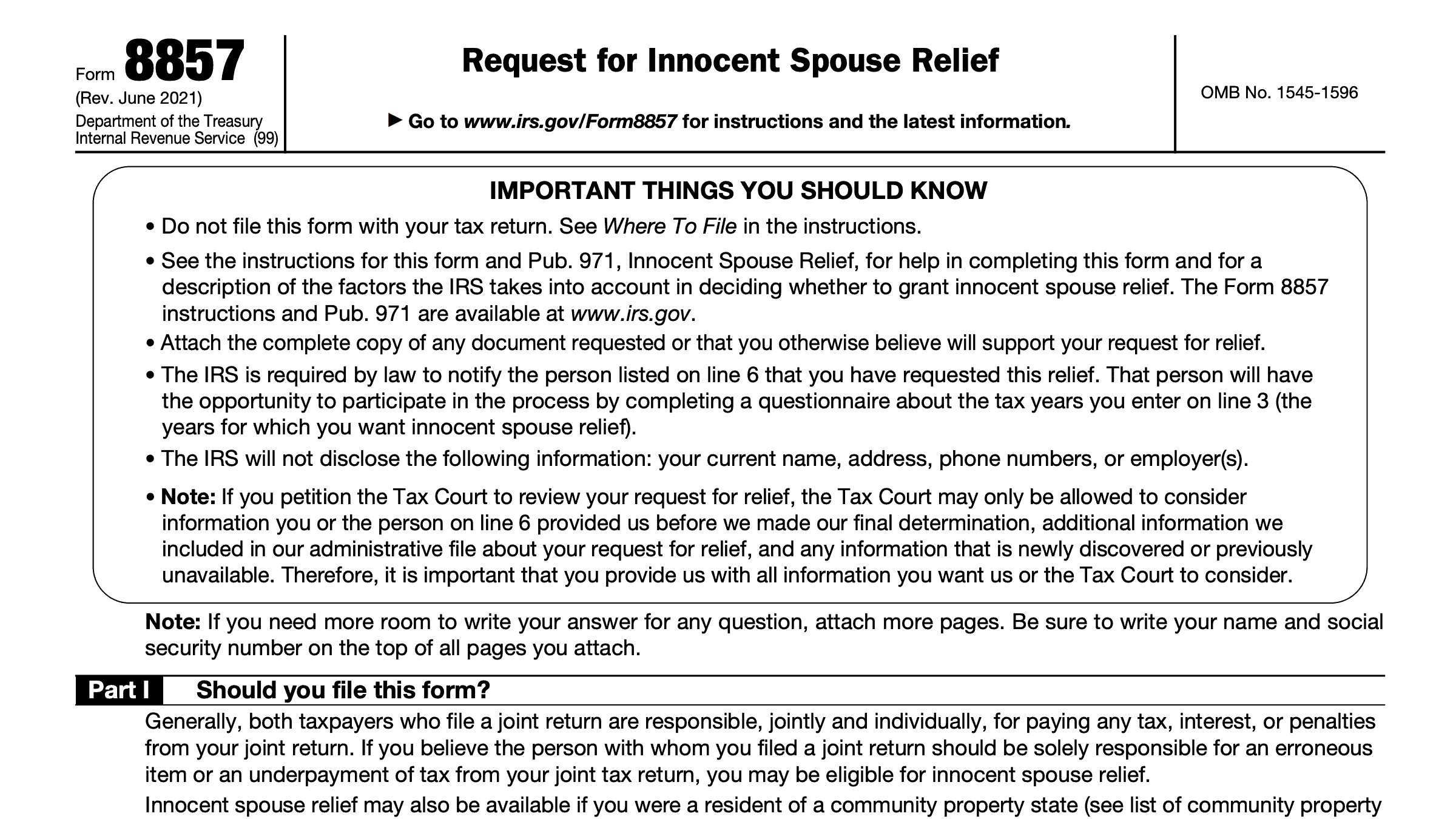 IRS Form 8857 Instructions Innocent Spouse Relief