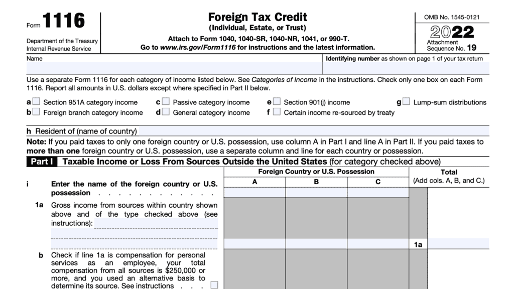 irs form 1116, foreign tax credit