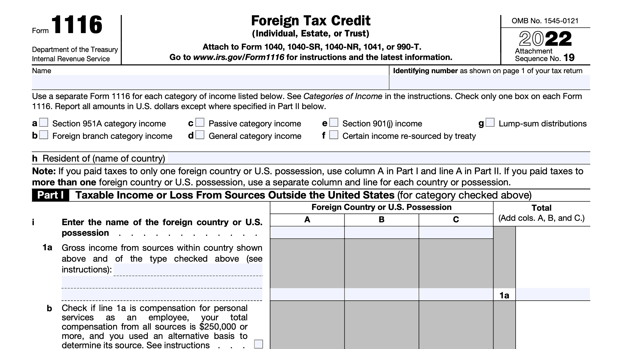 IRS Form 1116 Instructions Claiming the Foreign Tax Credit