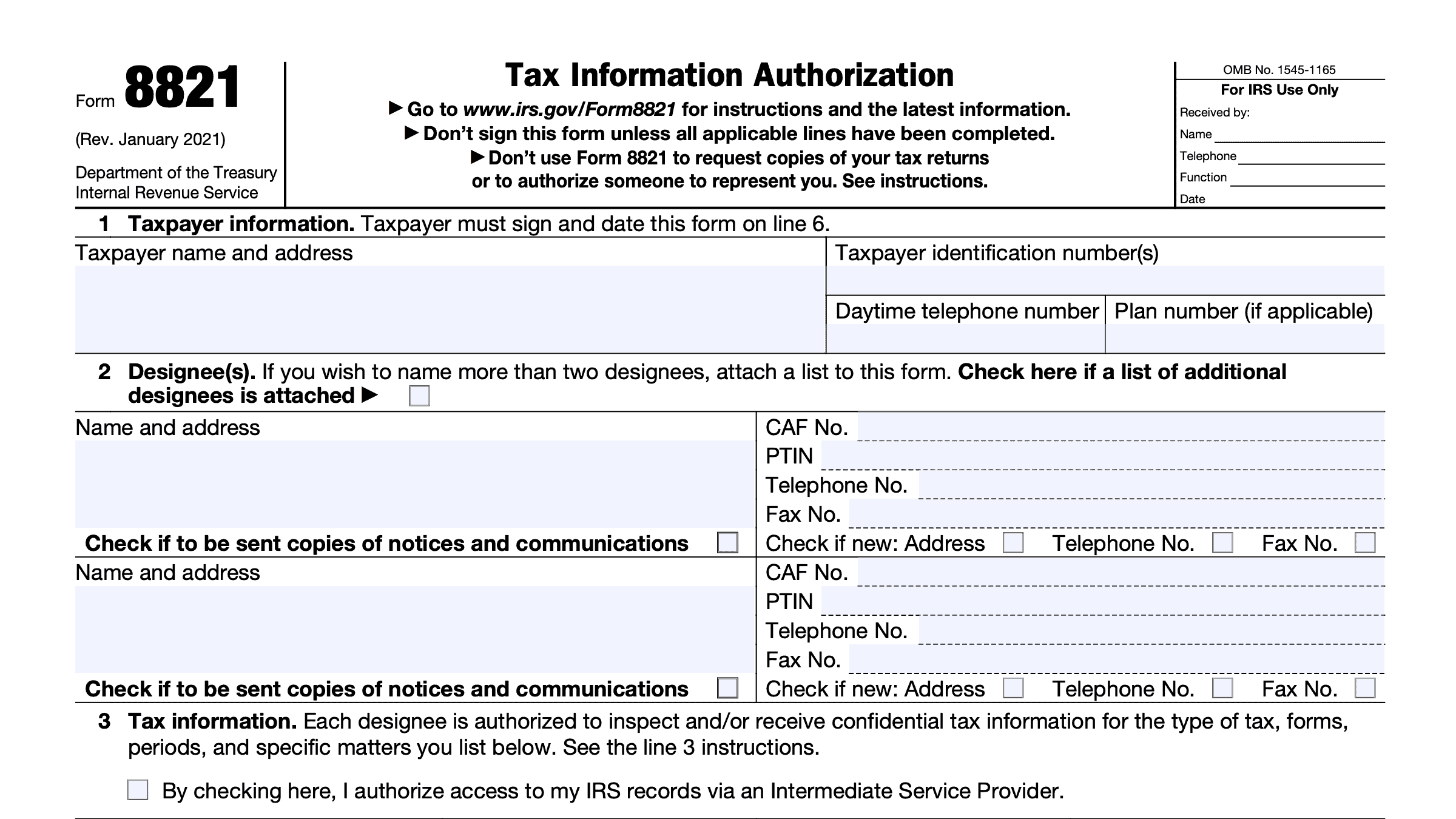 IRS Form 8821 Instructions Tax Information Authorization
