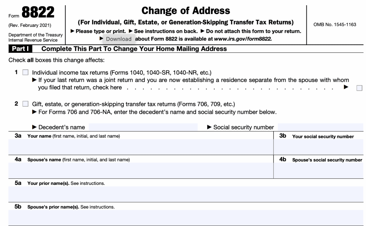 IRS Form 8822 Instructions - Changing Your Address With the IRS