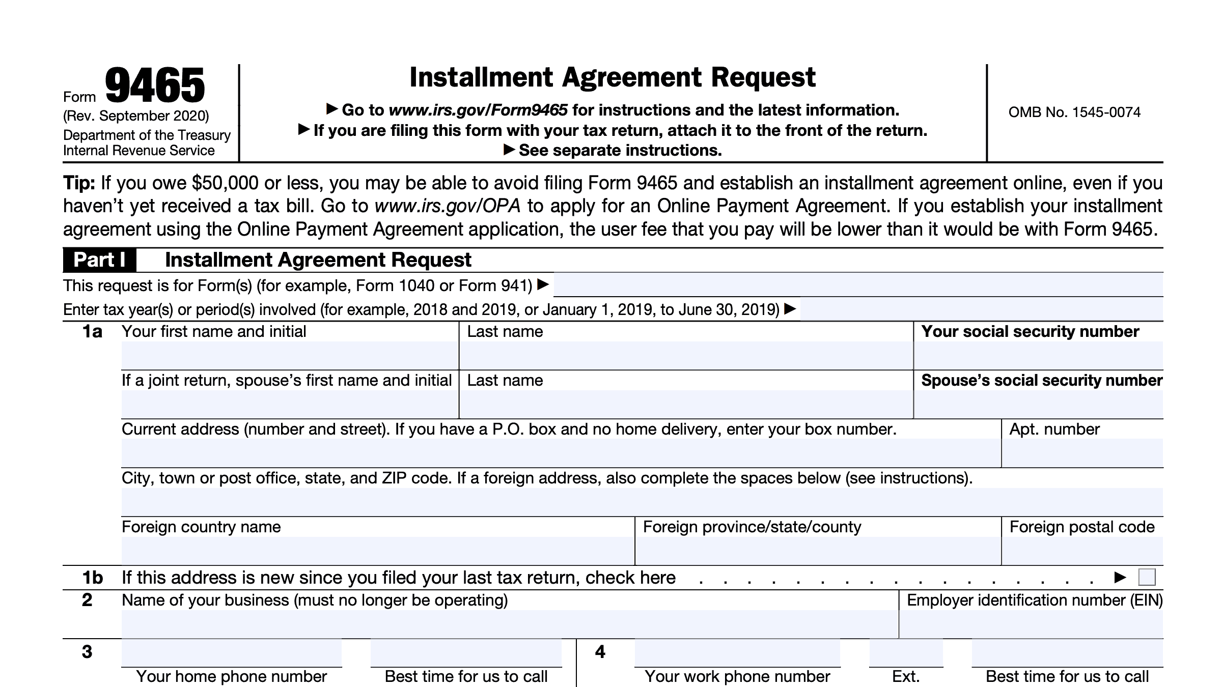 IRS Form 9465 Instructions Your Installment Agreement Request