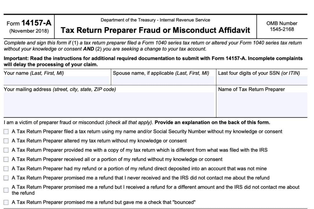 IRS Form 14157-A Instructions - Preparer Fraud or Misconduct