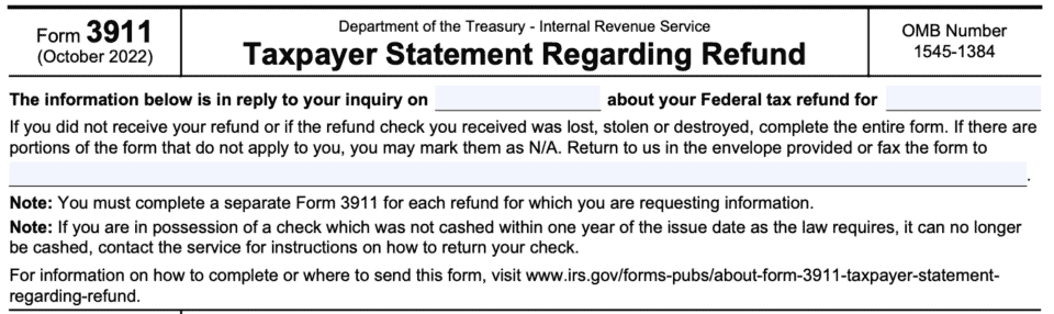 Irs Form 3911 Instructions Replacing A Lost Tax Refund Check 6097