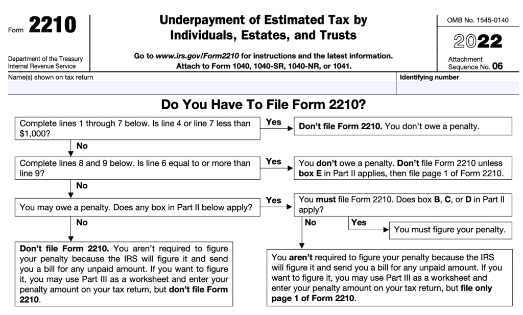 IRS Form 2210 Instructions - Underpayment of Estimated Tax