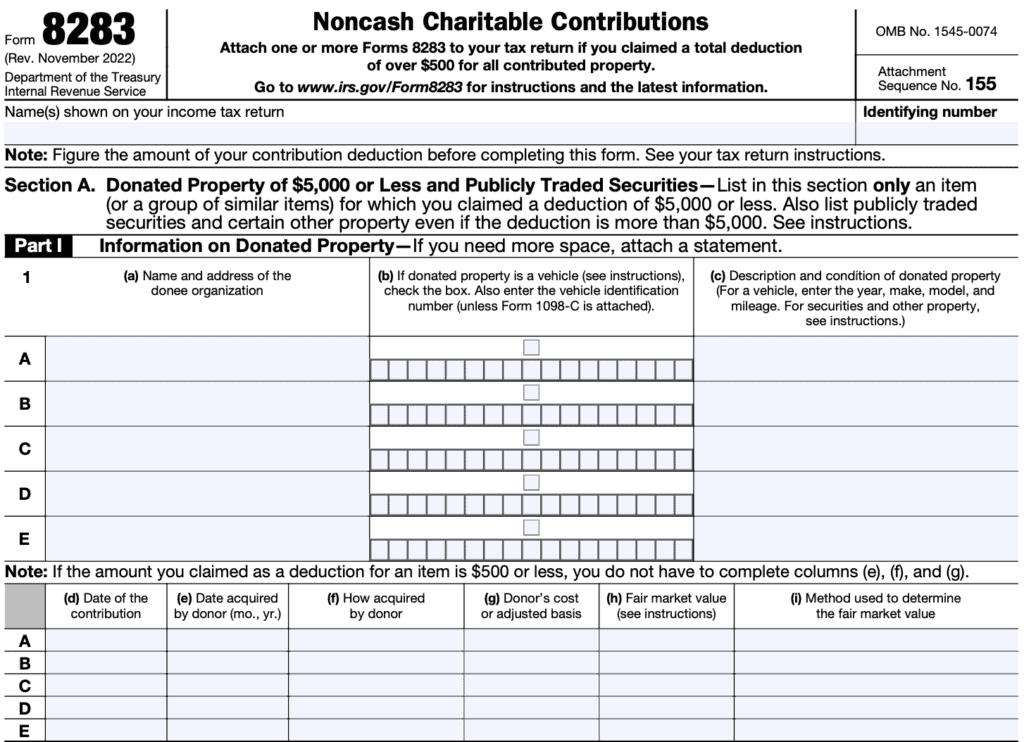 IRS Form 8283 Instructions Noncash Charitable Contributions