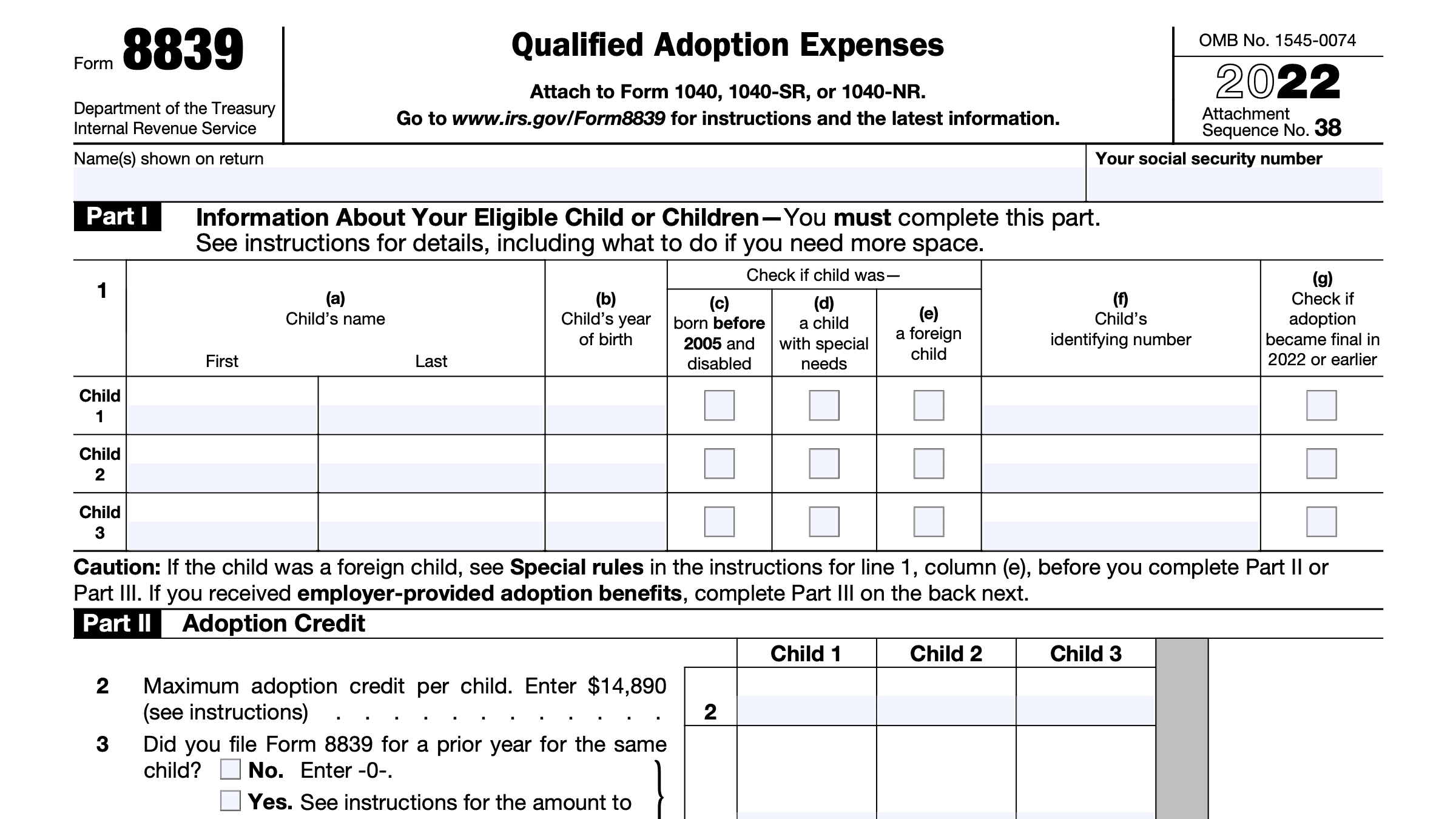 IRS Form 8839 Instructions Guide to Qualified Adoption Expenses