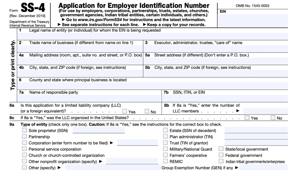 Form SS-4 Instructions - Getting an Employer Identification Number