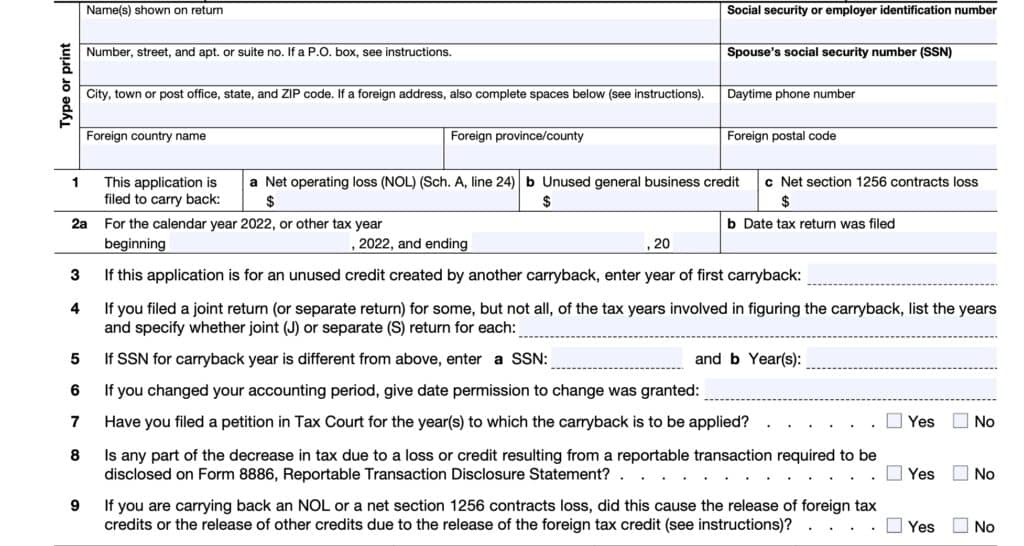 IRS Form 1045 Instructions - Applying For A Tentative Refund