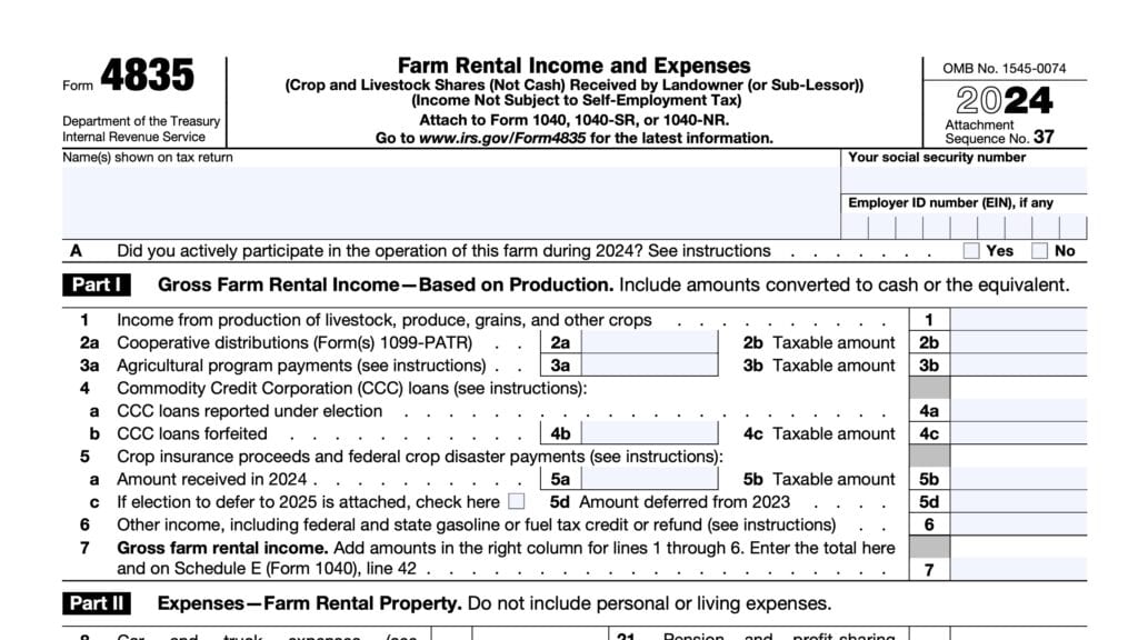 irs form 4835, Farm Rental Income and Expenses