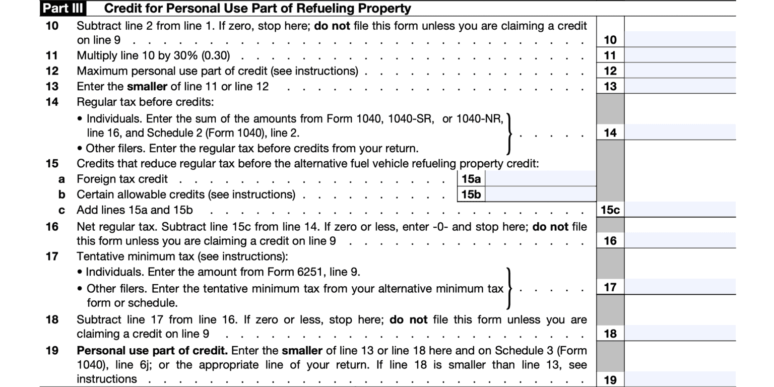 IRS Form 8911 Instructions - Alternative Fuel Refueling Credit