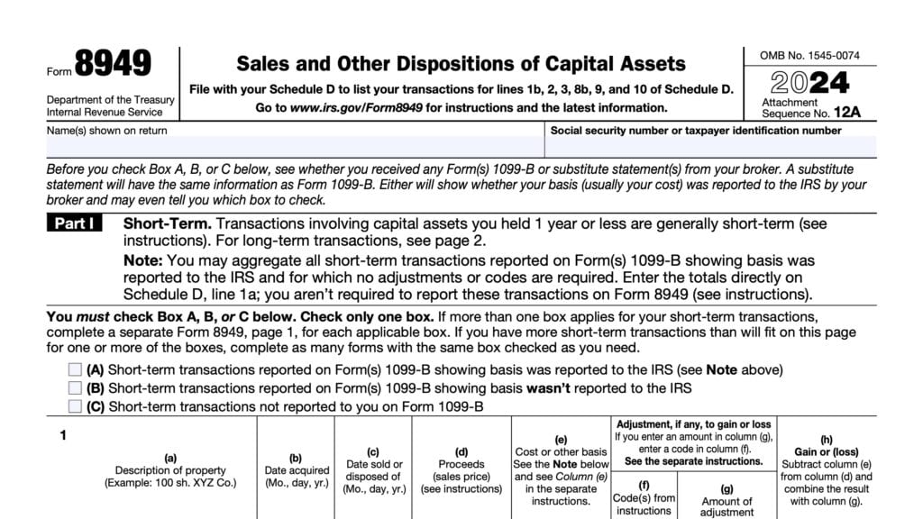 irs form 8949, sales and other dispositions of capital assets