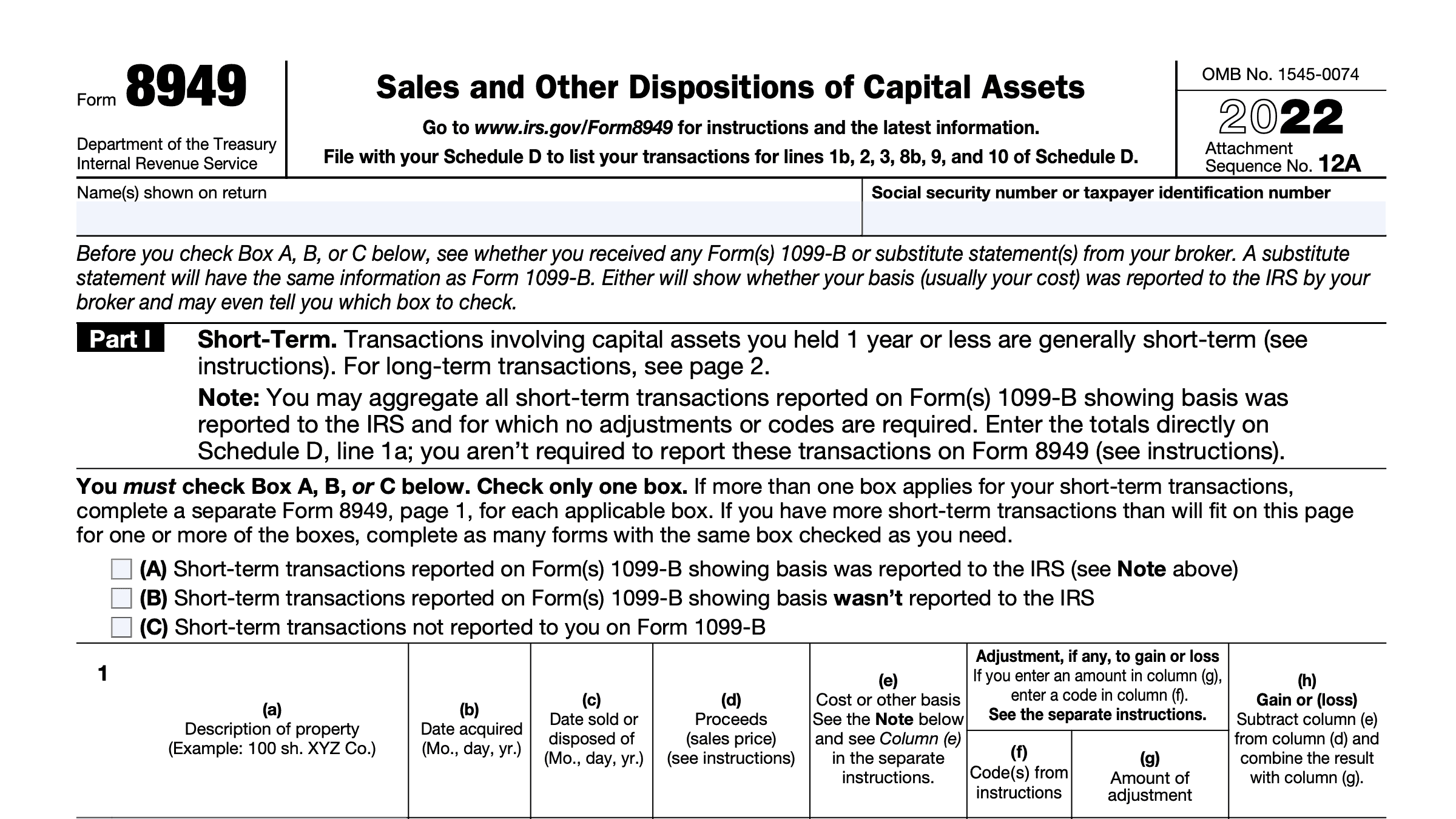 IRS Form 8949 Instructions Sales & Dispositions of Capital Assets