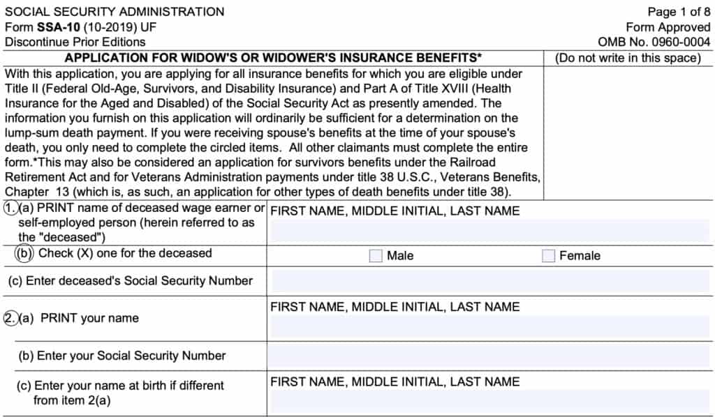 Form SSA 10 Instructions - Applying for Survivor Benefits