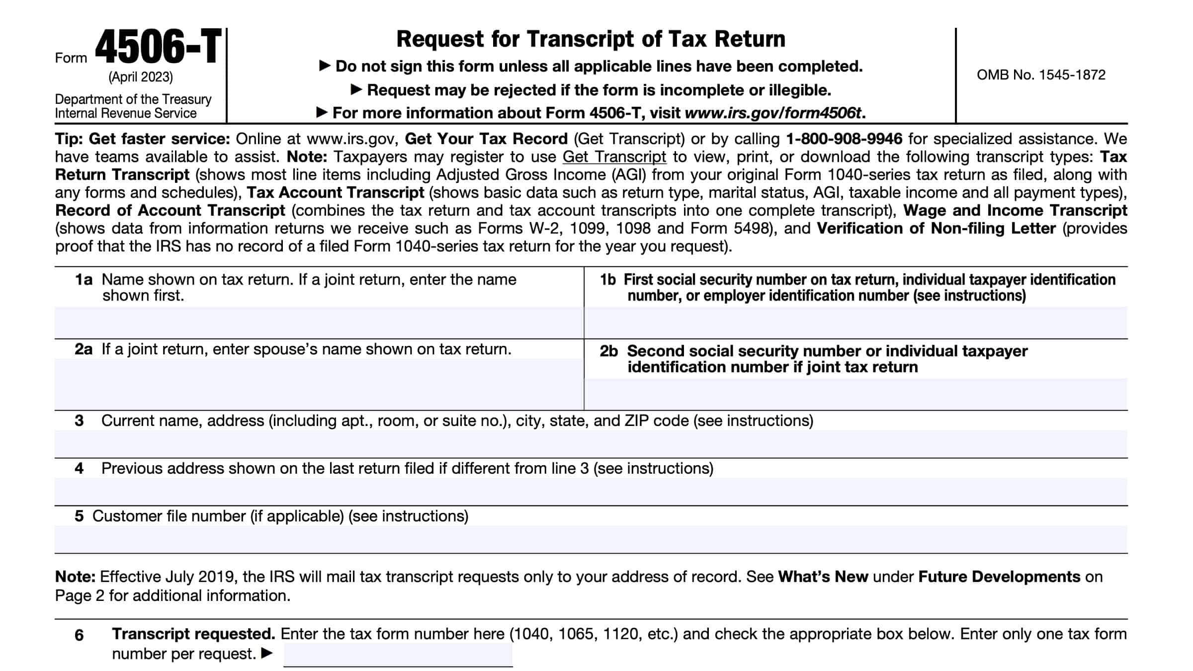 Irs Form 4506 T Instructions Requesting A Tax Return Transcript 1320