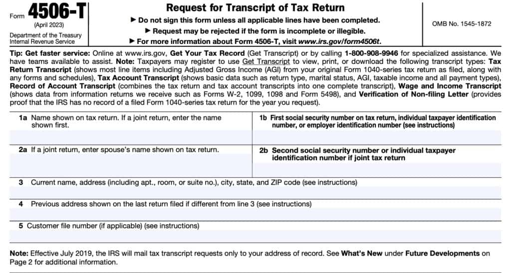 IRS Form 4506-T Instructions - Requesting A Tax Return Transcript