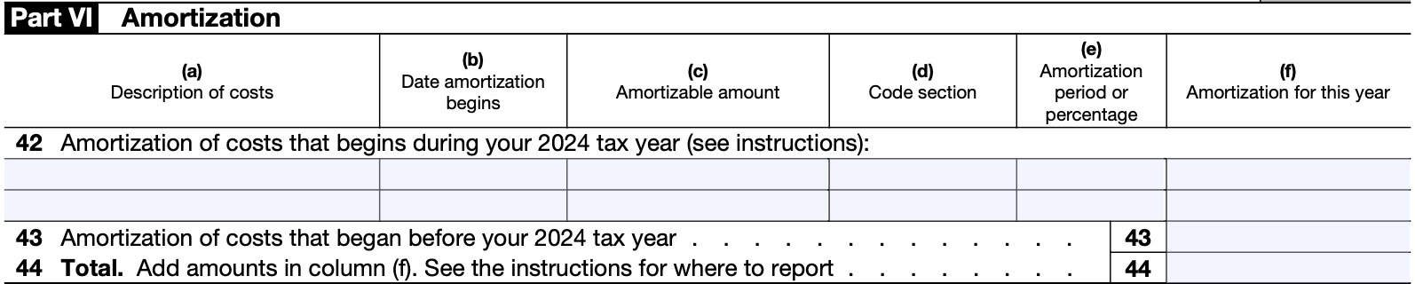 IRS Form 4562, Part vi: Amortization