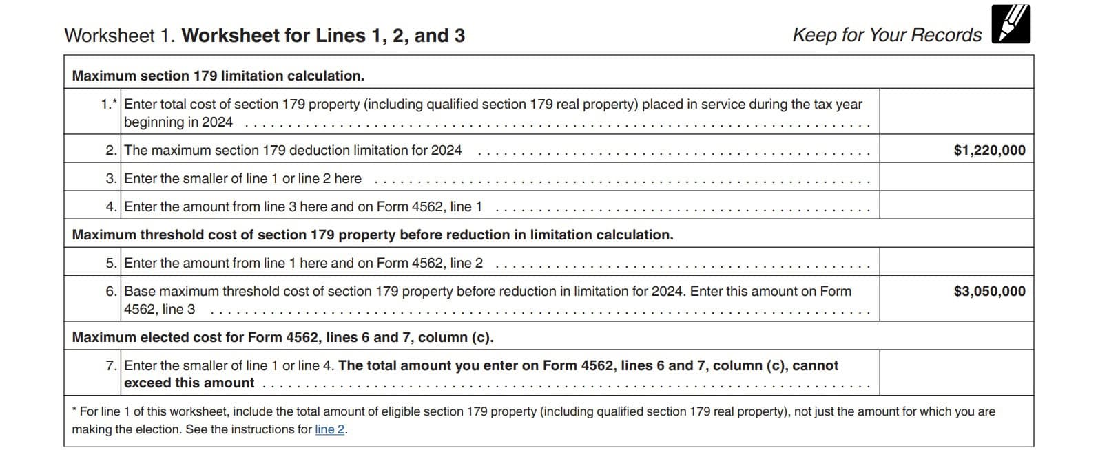 form 4562 Section 179 worksheet