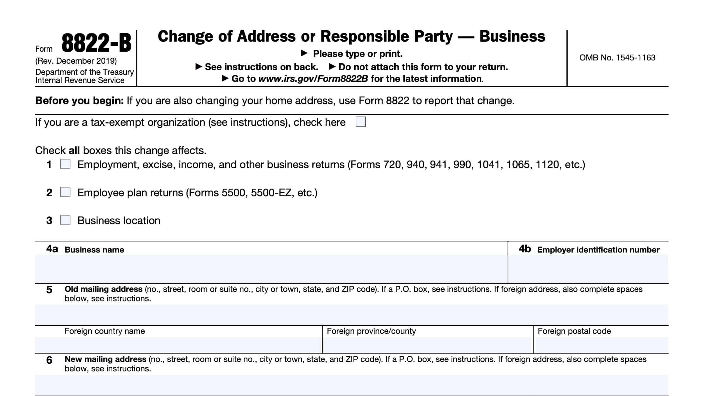 IRS Form 8822 B Instructions Change Of Address Or Party