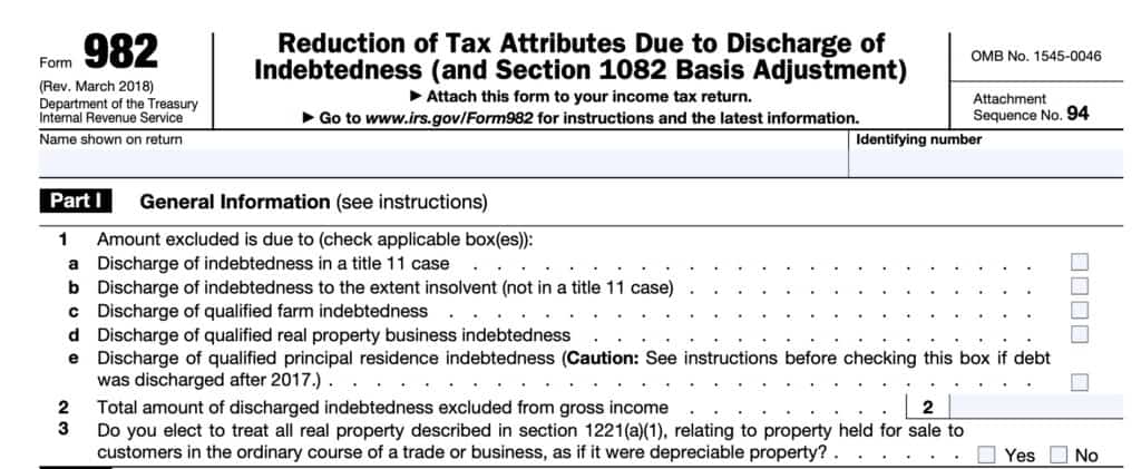 IRS Form 982 Instructions - Discharge of Indebtedness